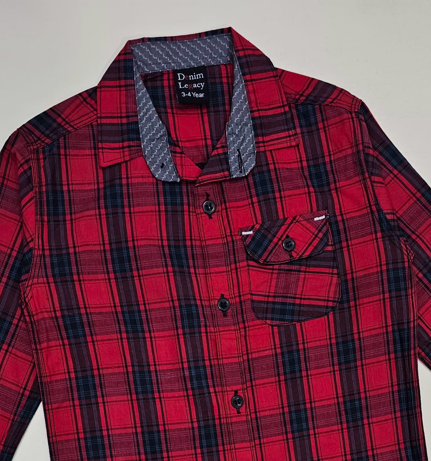 Red and Blue Check Boys Full Sleeve Casual Shirts