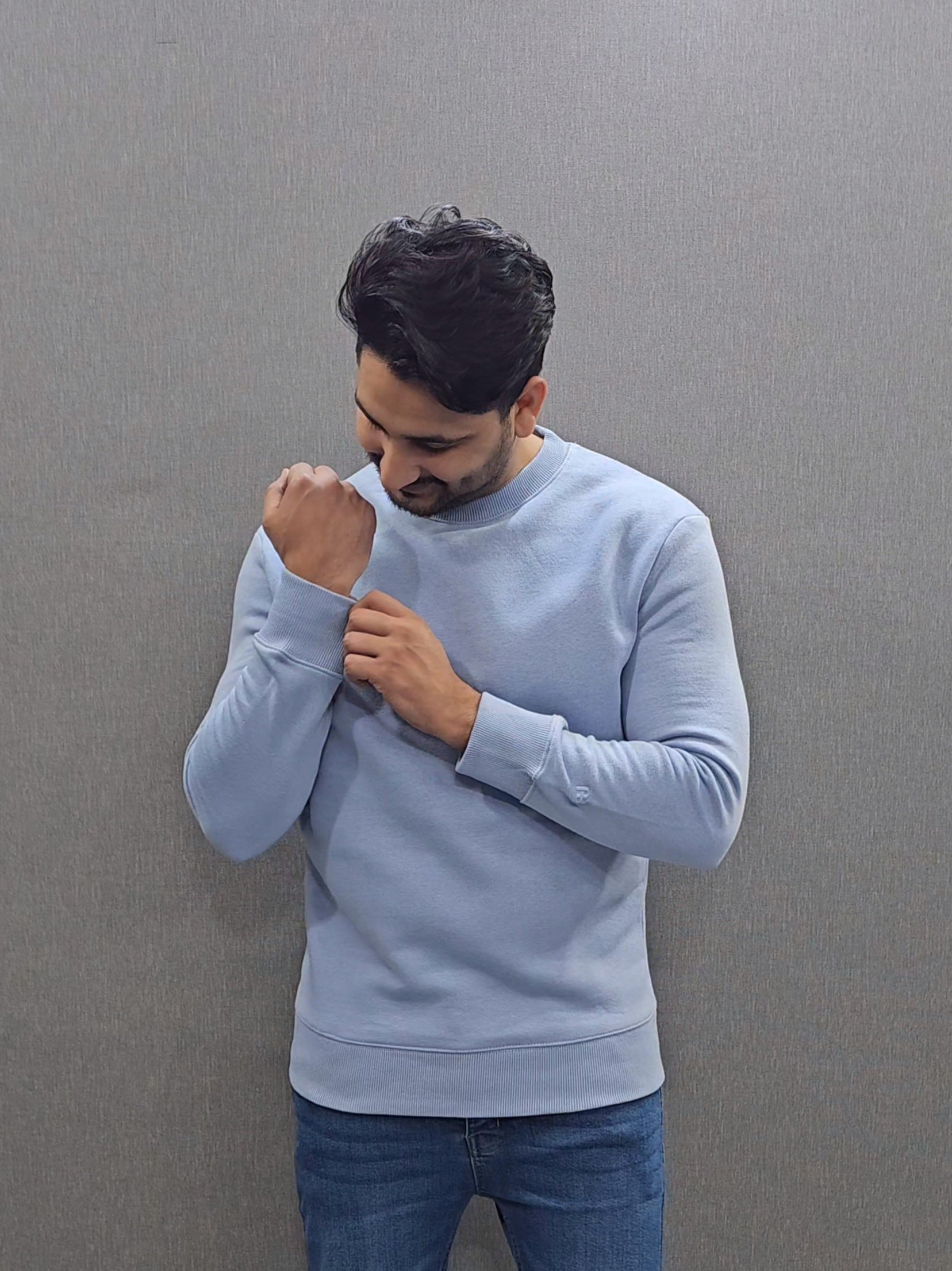 Sky Blue Men's Premium Sweatshirts Cotton Fleece Fabric