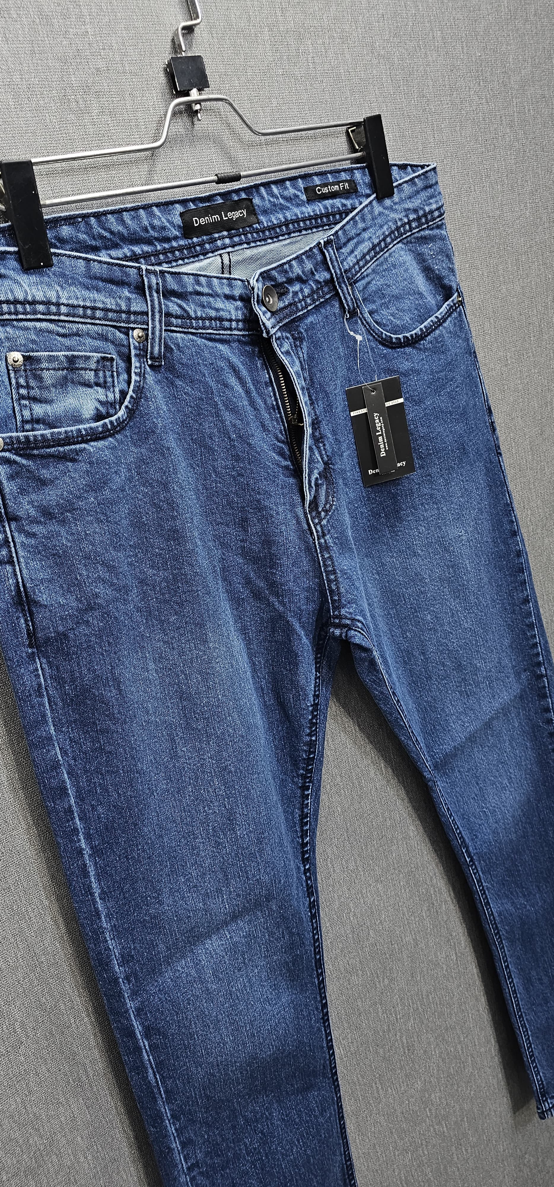 Big Size Mens Mid Blue Jeans Comfort stretch