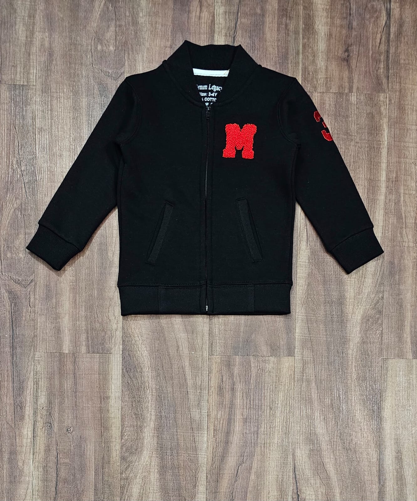 Black Boys Zipper in Cotton Fleece Fabric
