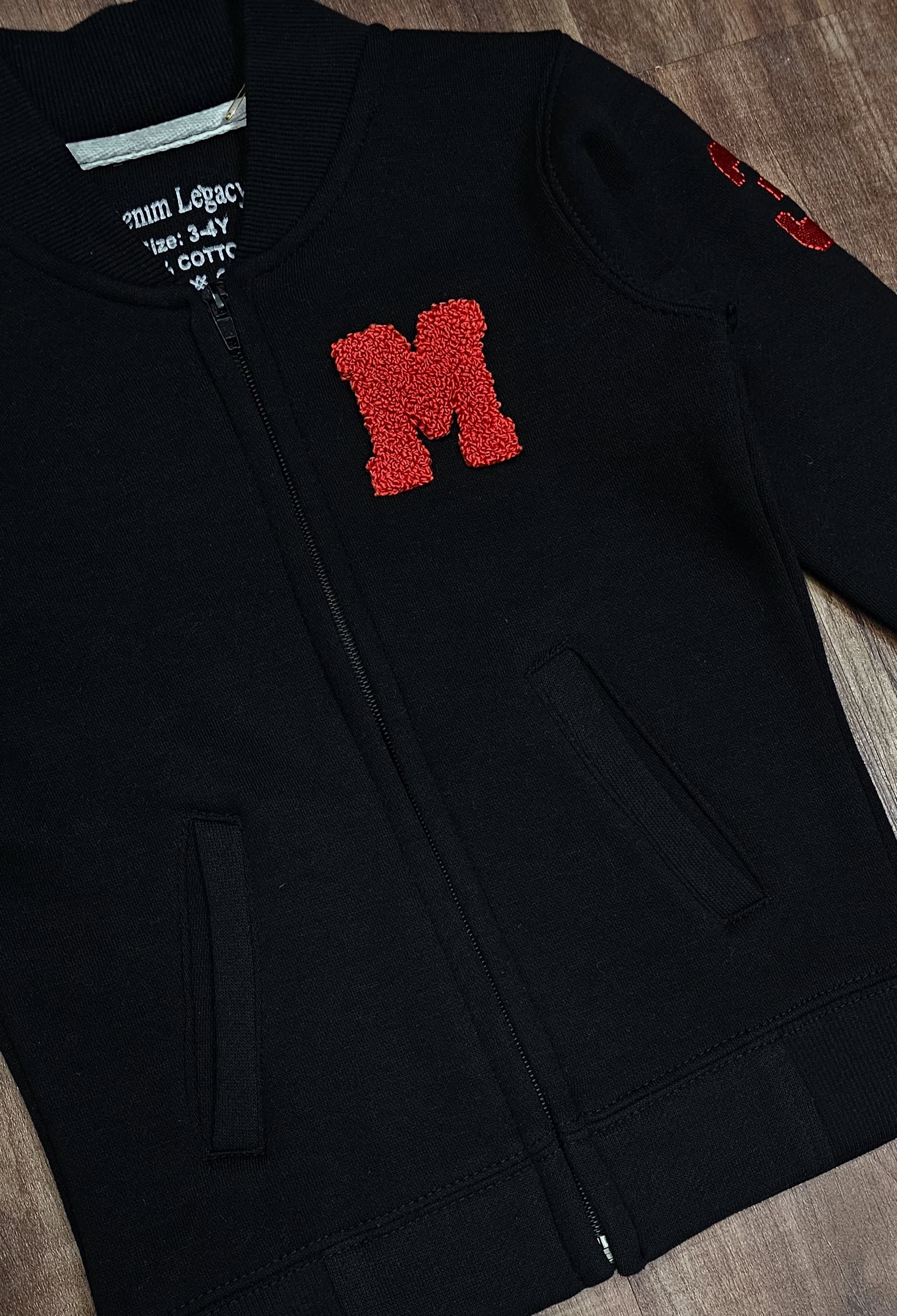 Black Boys Zipper in Cotton Fleece Fabric