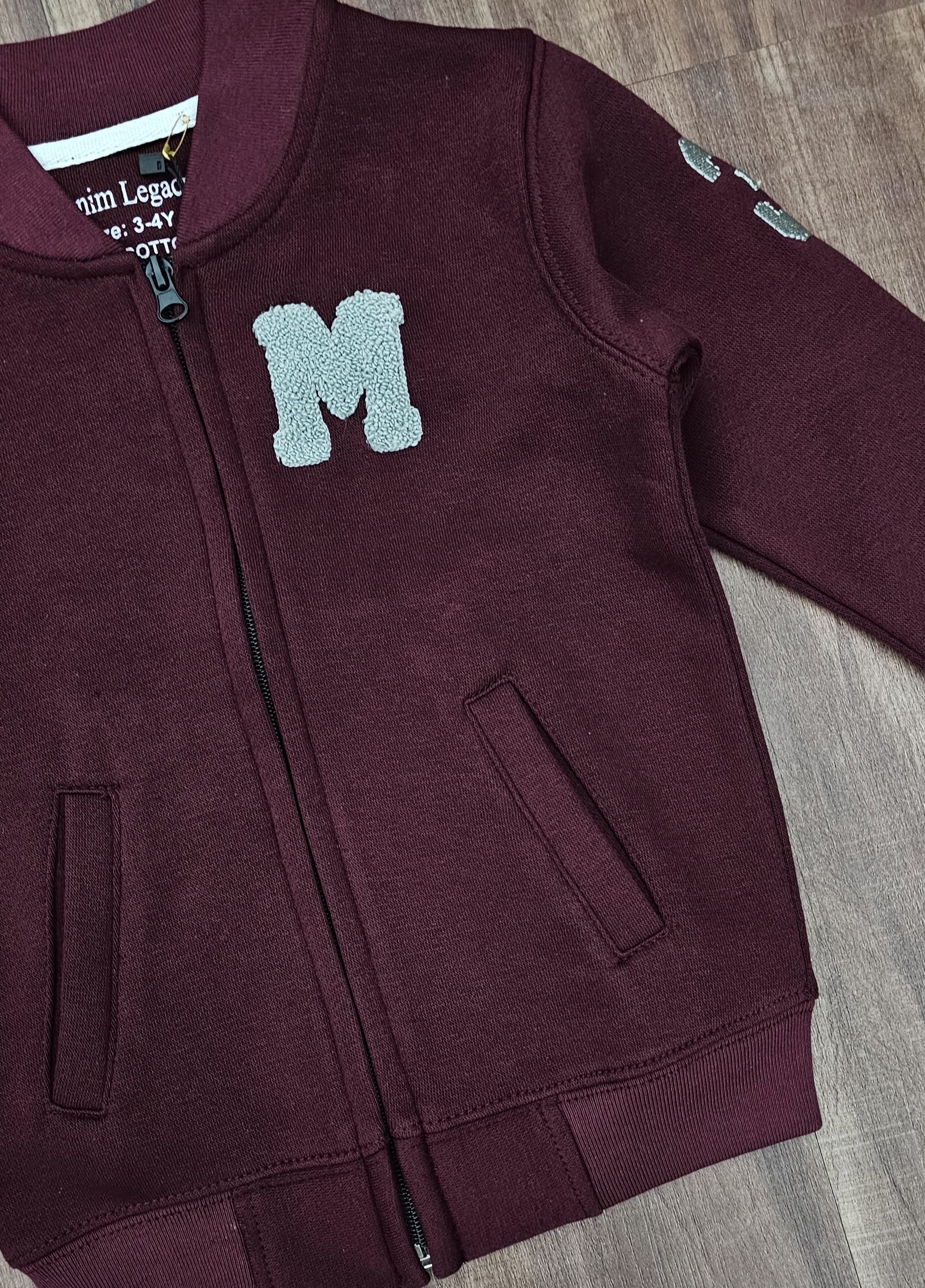 Dark Maroon Boys Zipper in Cotton Fleece Fabric