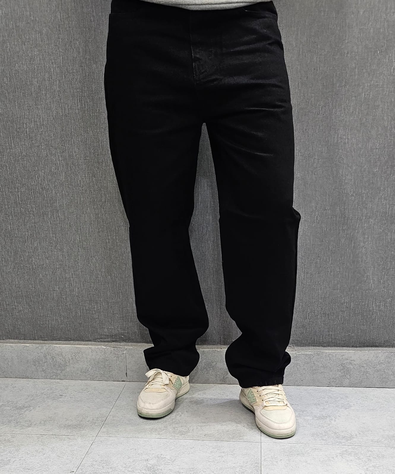 Jet Black Basic Loose Fit Jeans, soft comfortable non stretch Denim.