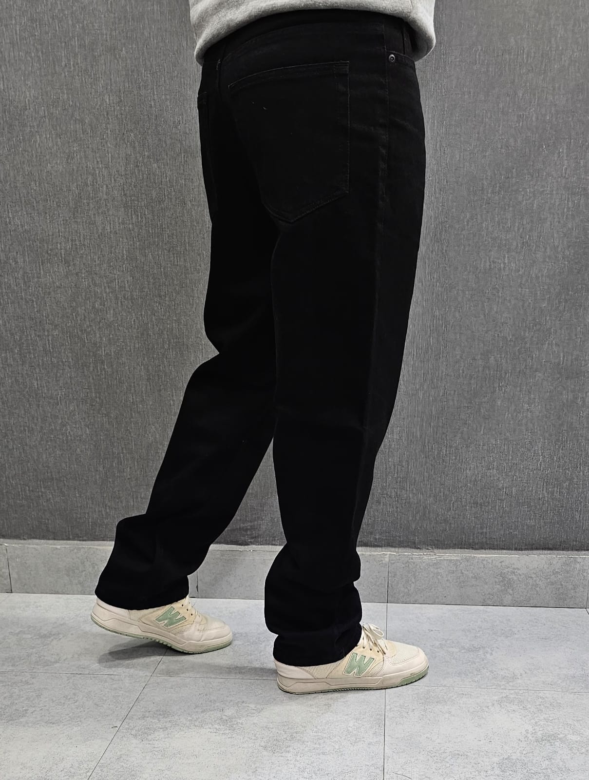 Jet Black Basic Loose Fit Jeans, soft comfortable non stretch Denim.