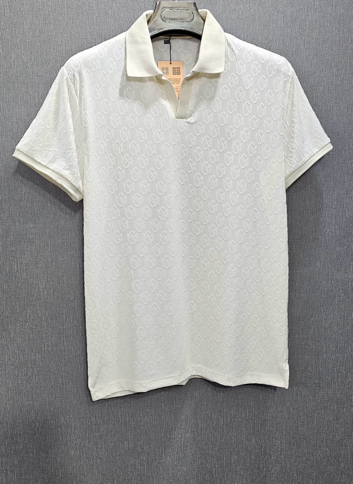 Mens knitted polo shirts in 4 side stretch self Imported Fabric Off white