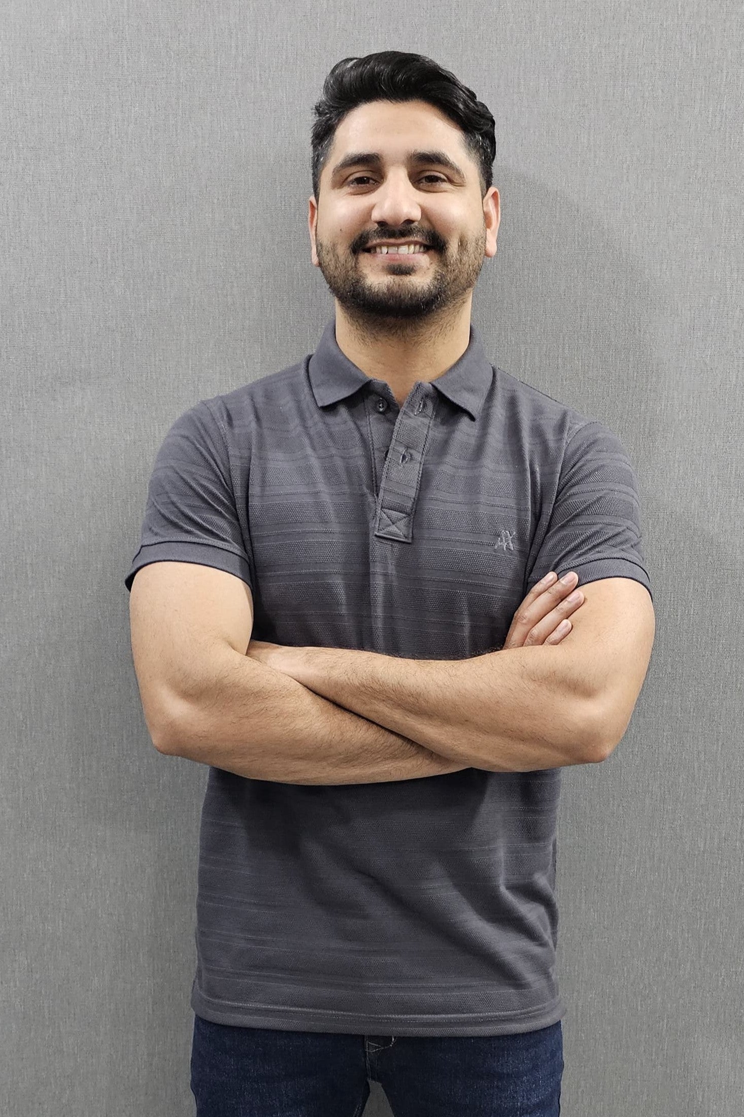 Mens knitted polo shirts in Cotton Jackard self Fabric Grey