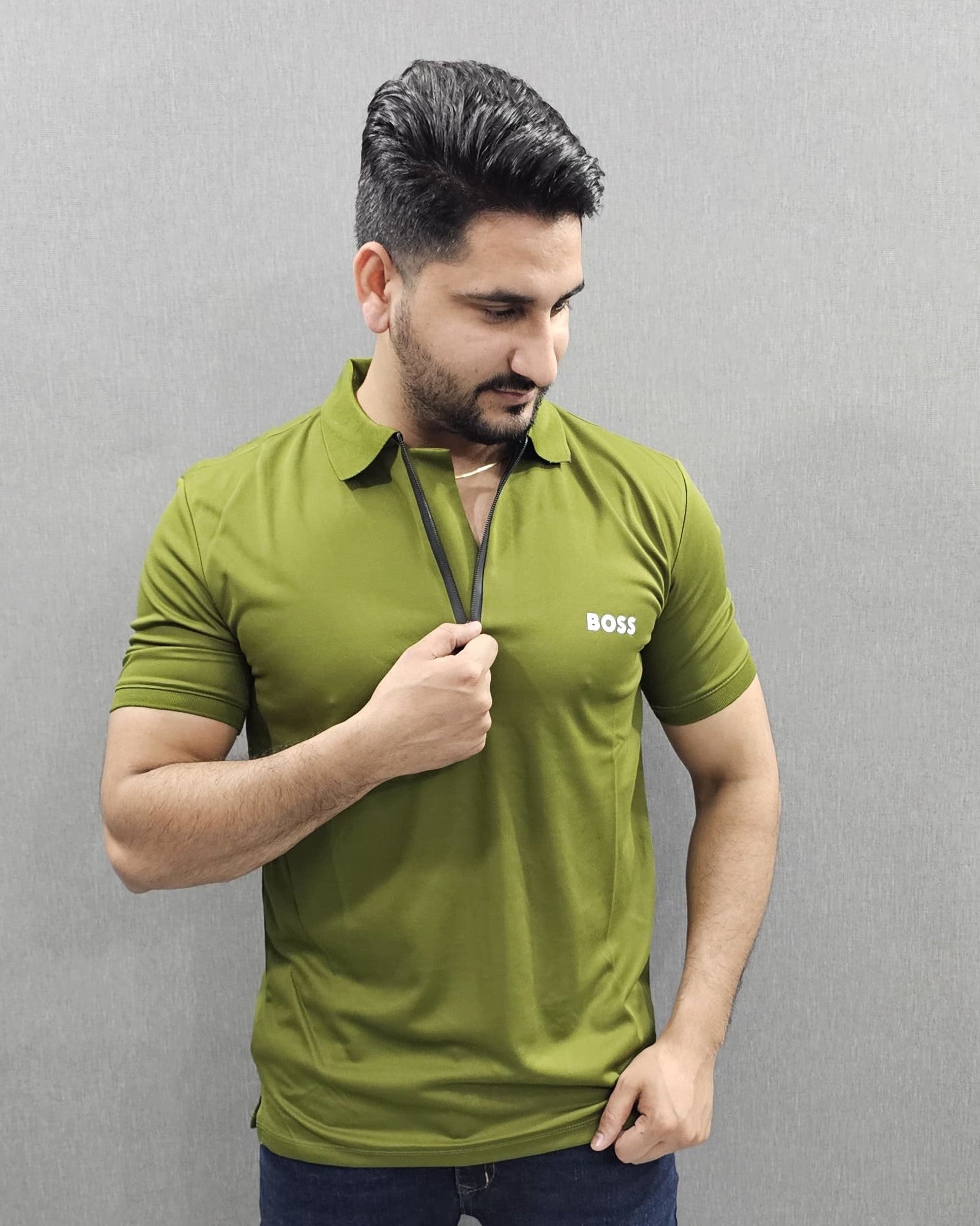 Mens Drifit polo shirts, stretch soft fabric Olive green