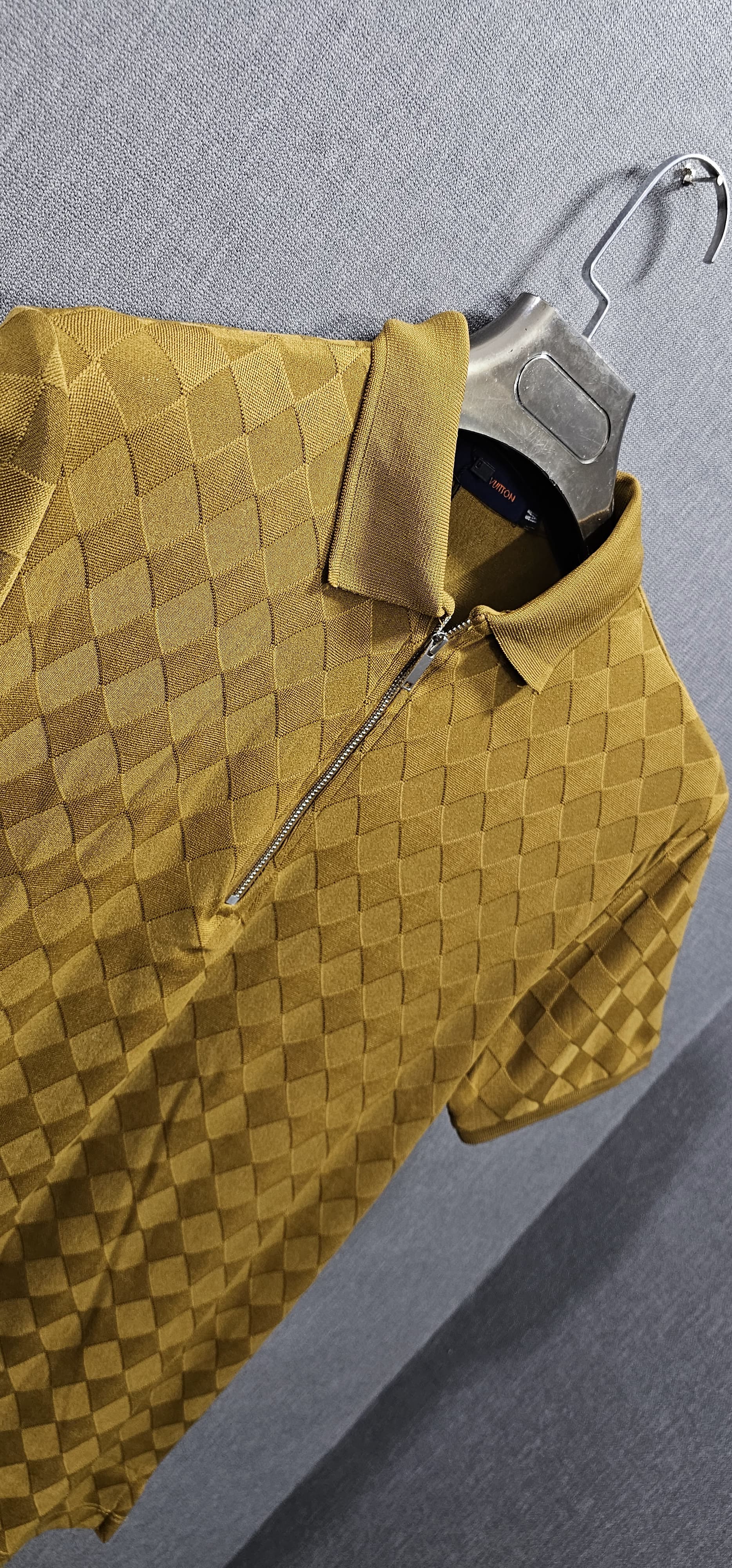 Mens knitted polo shirts in 4 side stretch Imported Fabric zip style, Tan colour.