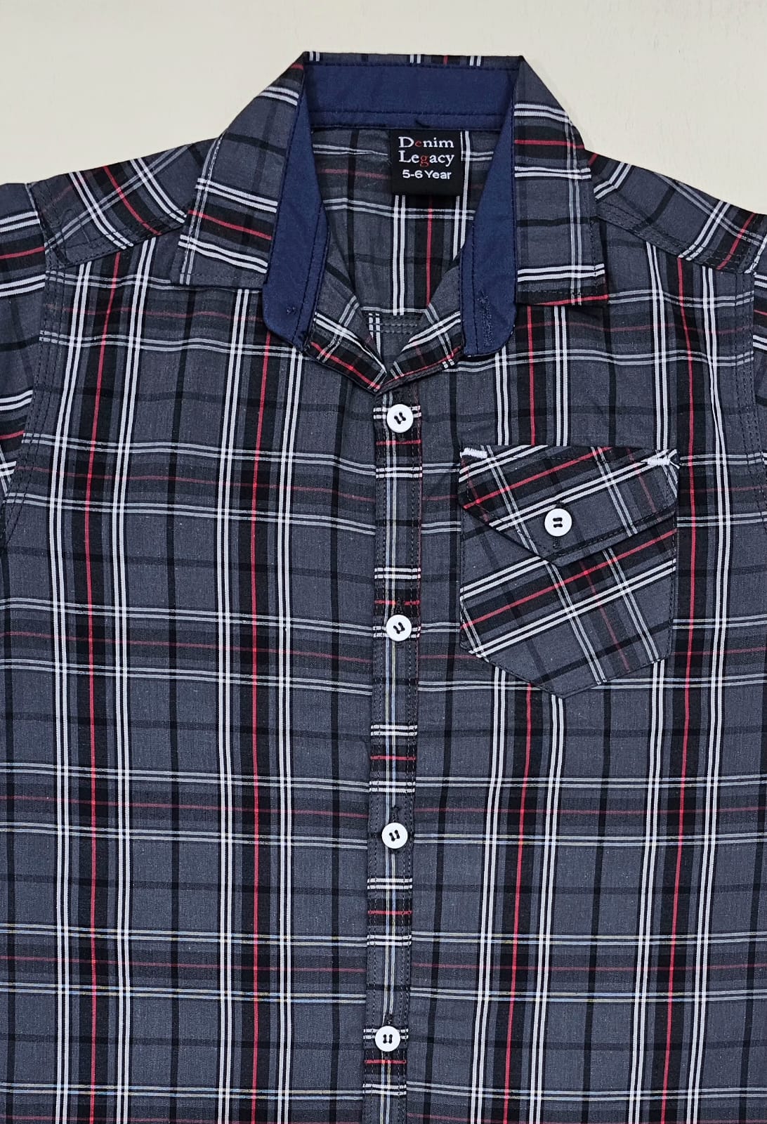Dark Grey & red check Boys Half Sleeve Casual Shirts
