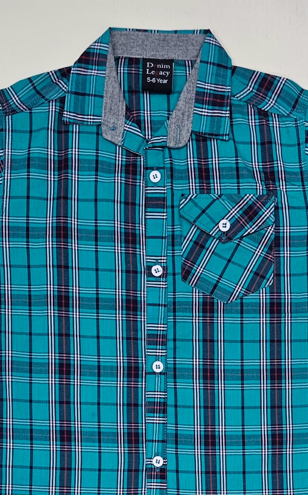 Ferozi Blue & red check Boys Half Sleeve Casual Shirts
