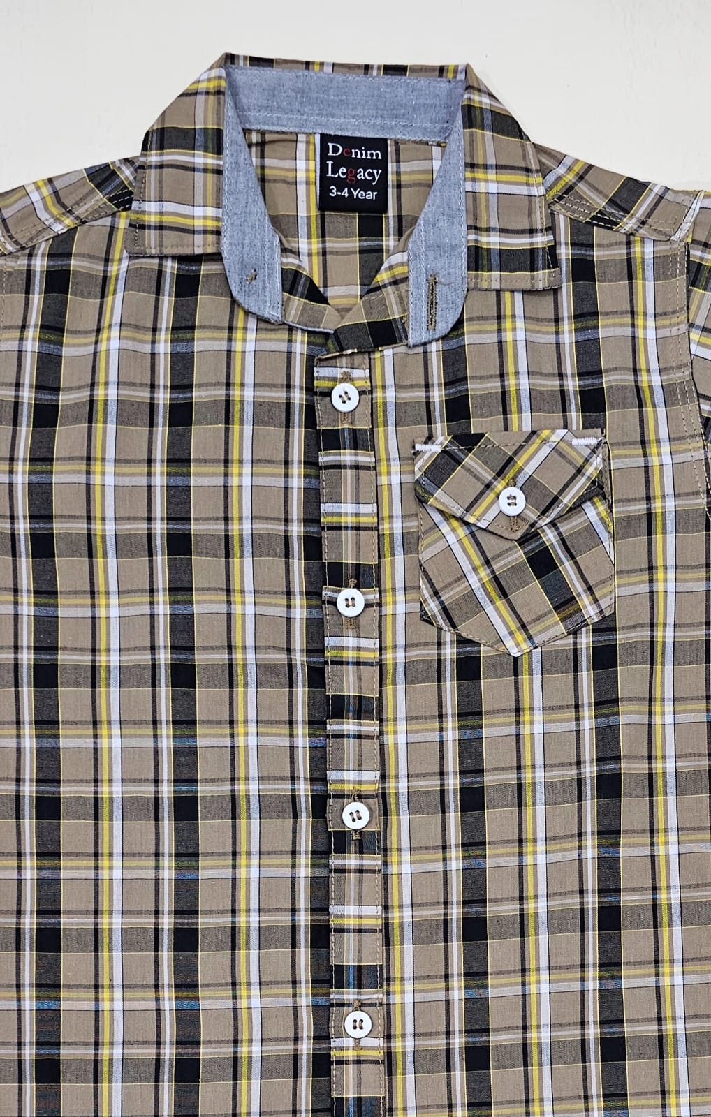 Khakhi & Black check Boys Half Sleeve Casual Shirts