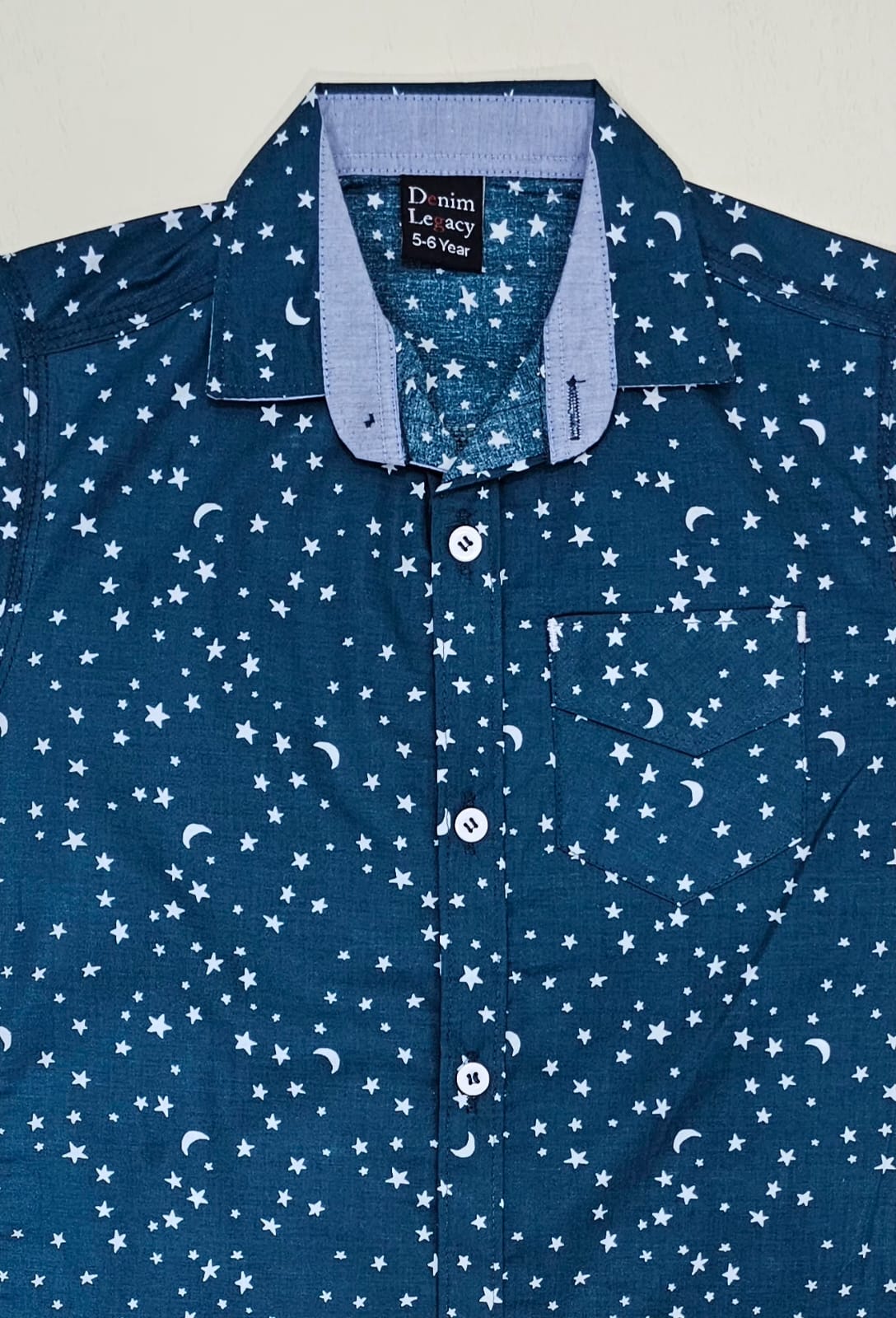 Taurquise & White print Boys Half Sleeve Casual Shirts