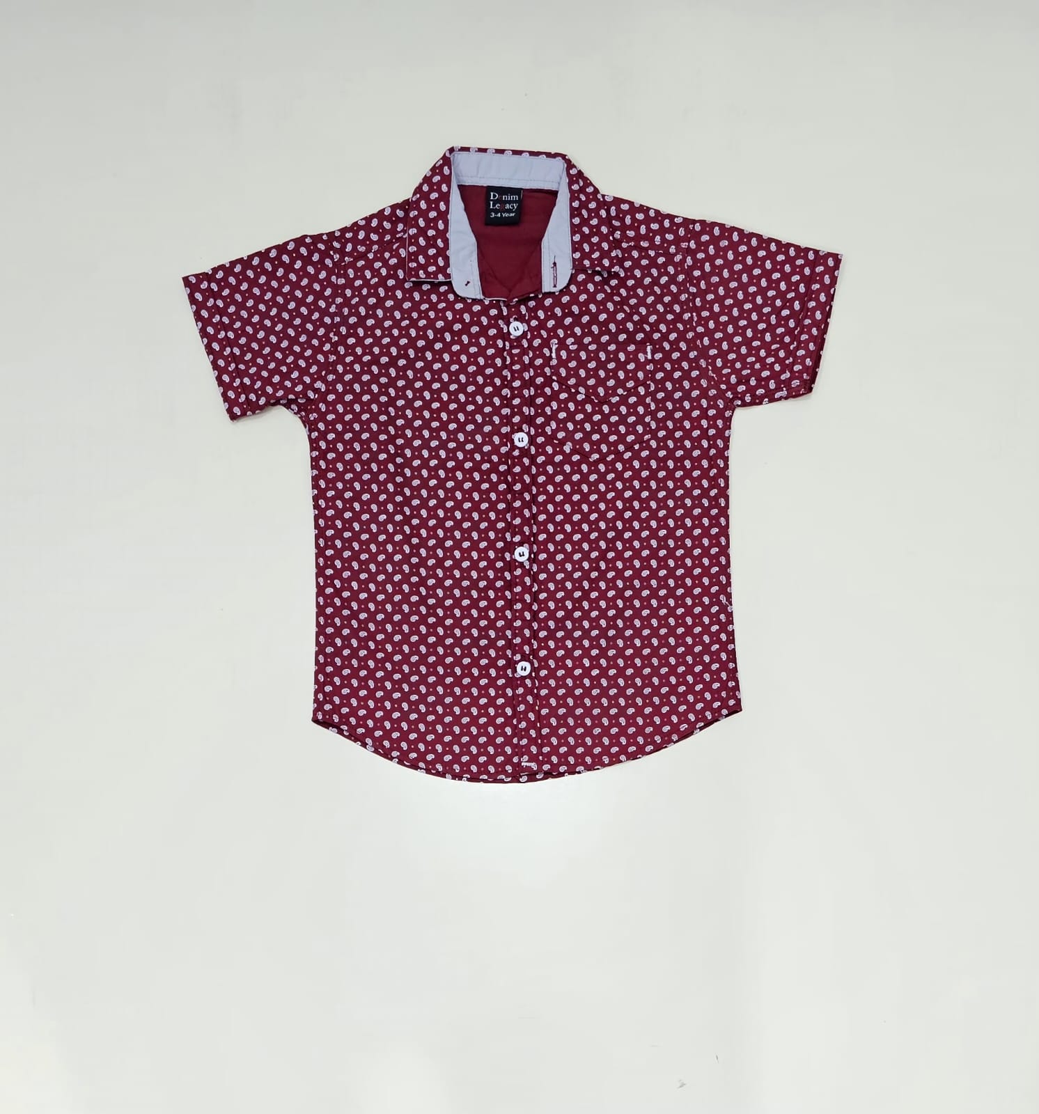 Maroon & White print Boys Half Sleeve Casual Shirts