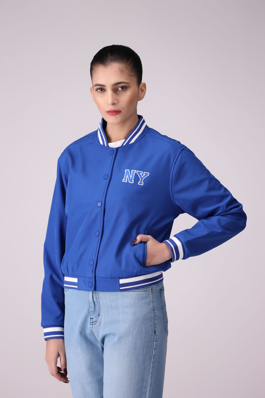 Blue Baseball Ladies Jacket in Imported Fabric
