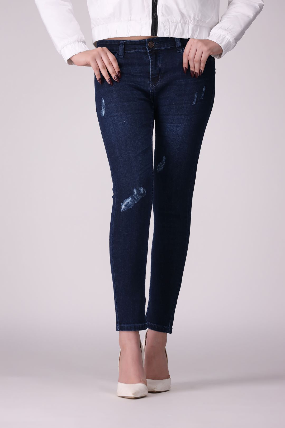 Dark Blue Ripped super stretch Ladies Jeans