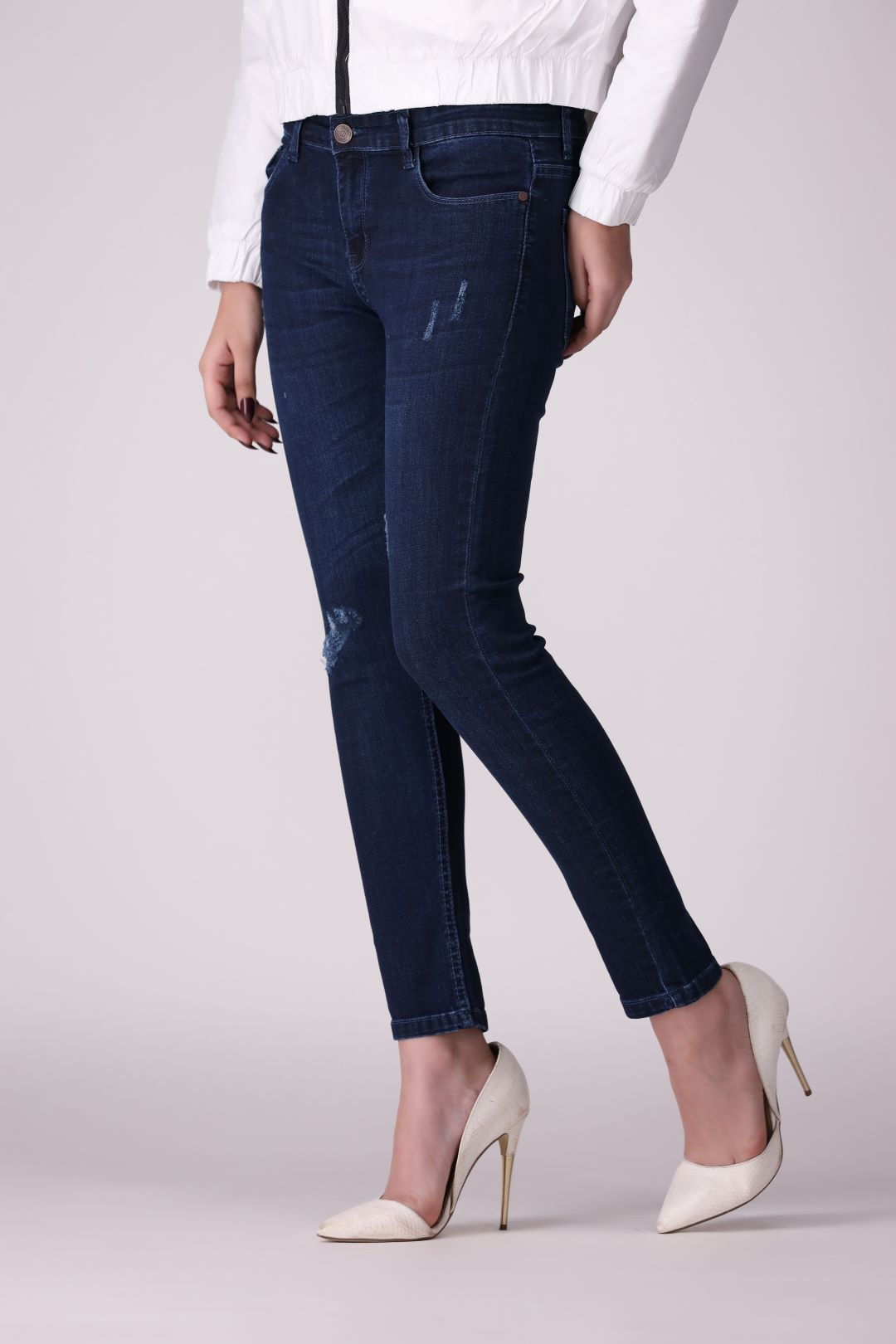 Dark Blue Ripped super stretch Ladies Jeans