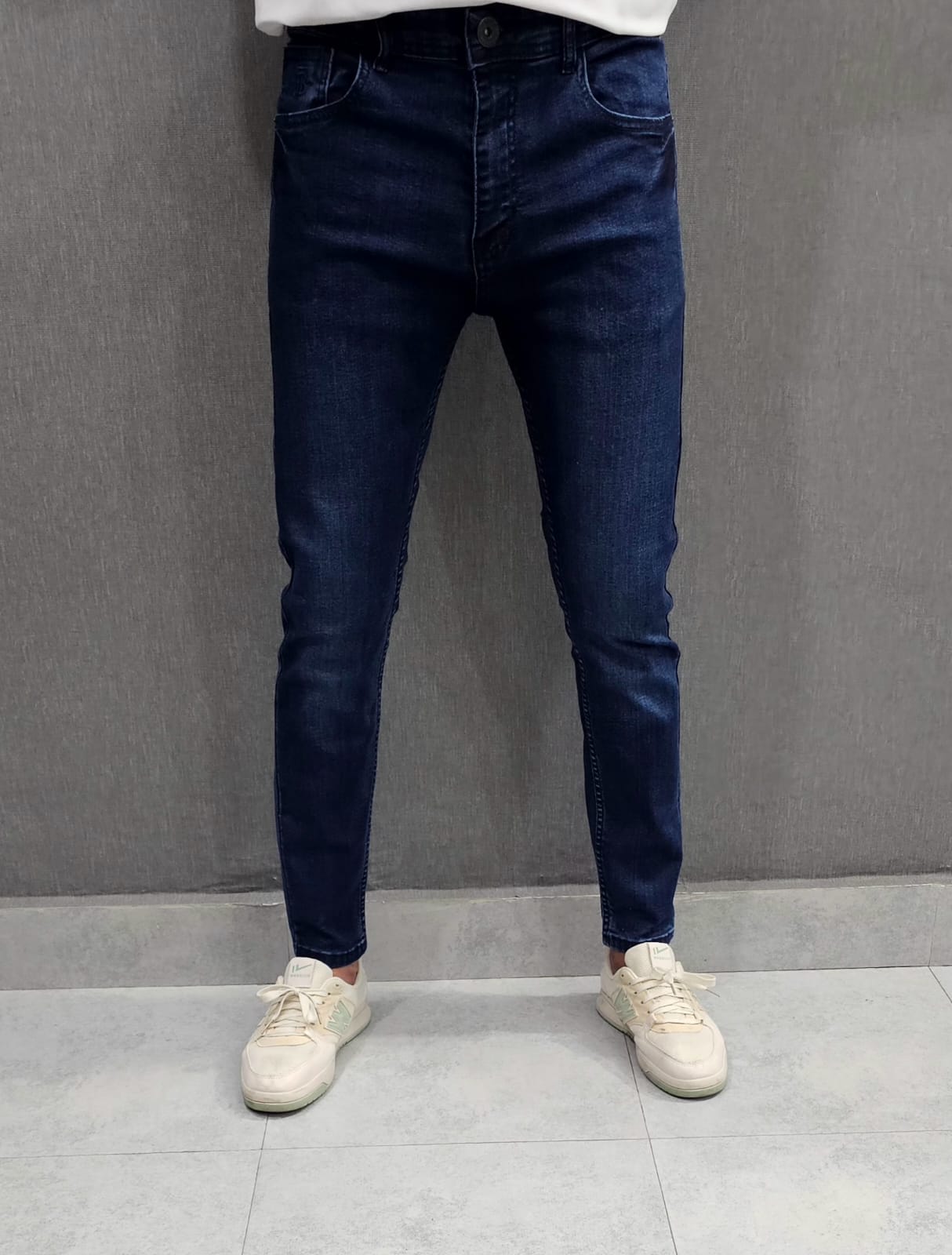 Mens Premium Stretch Ankle Jeans. Soft comfortable Stretch Denim Fabric Dark Blue