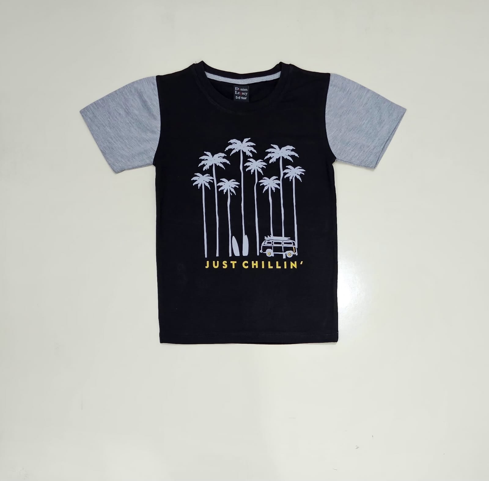 Boys Fashion T-shirts cotton jersey Black with contrast grey arms.