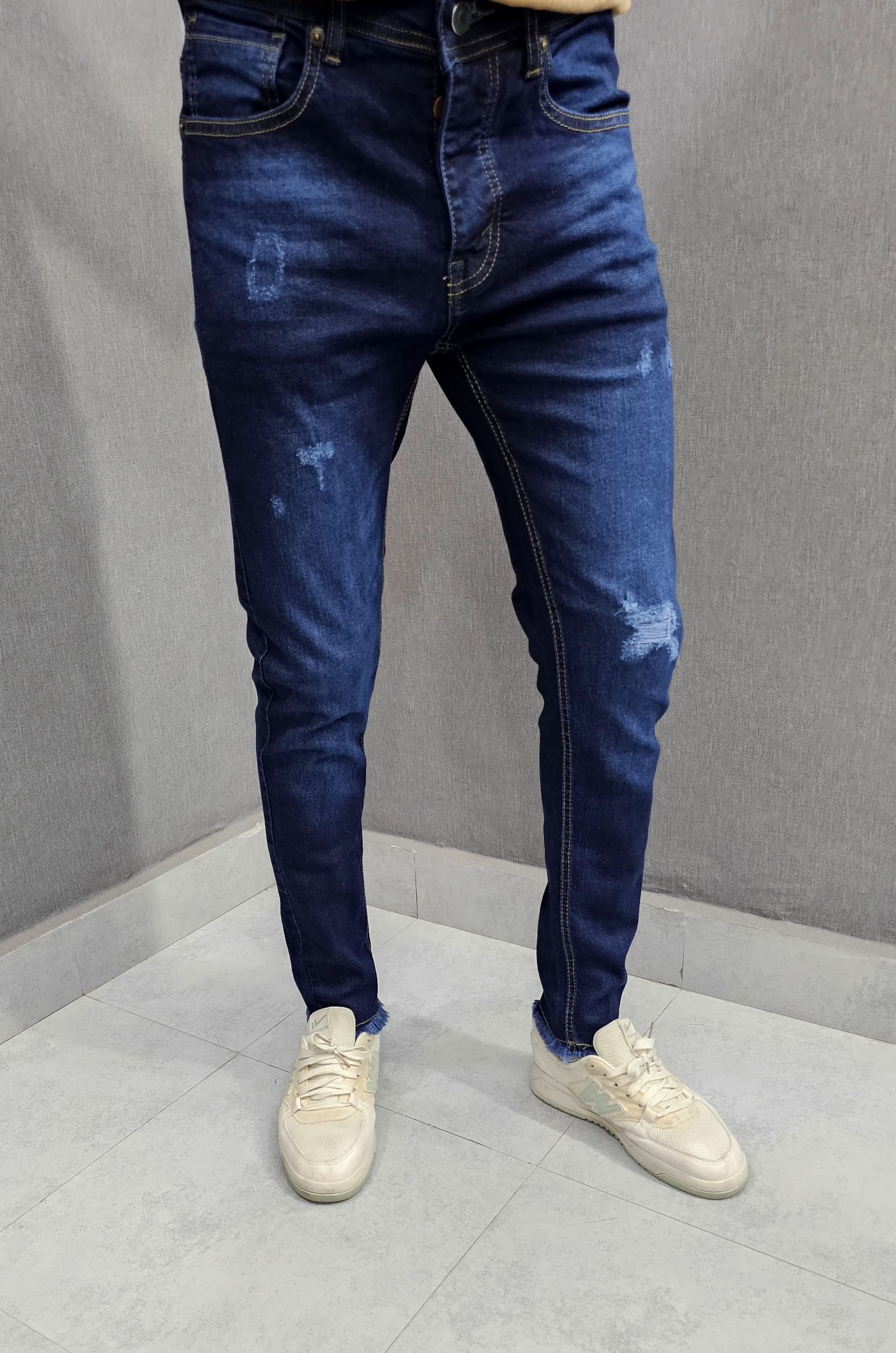 Mens Premium Stretch Ankle Jeans. Soft comfortable Stretch Denim Fabric Dark Blue