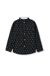Black with White Print Boys Full Sleeve Casual Shirts