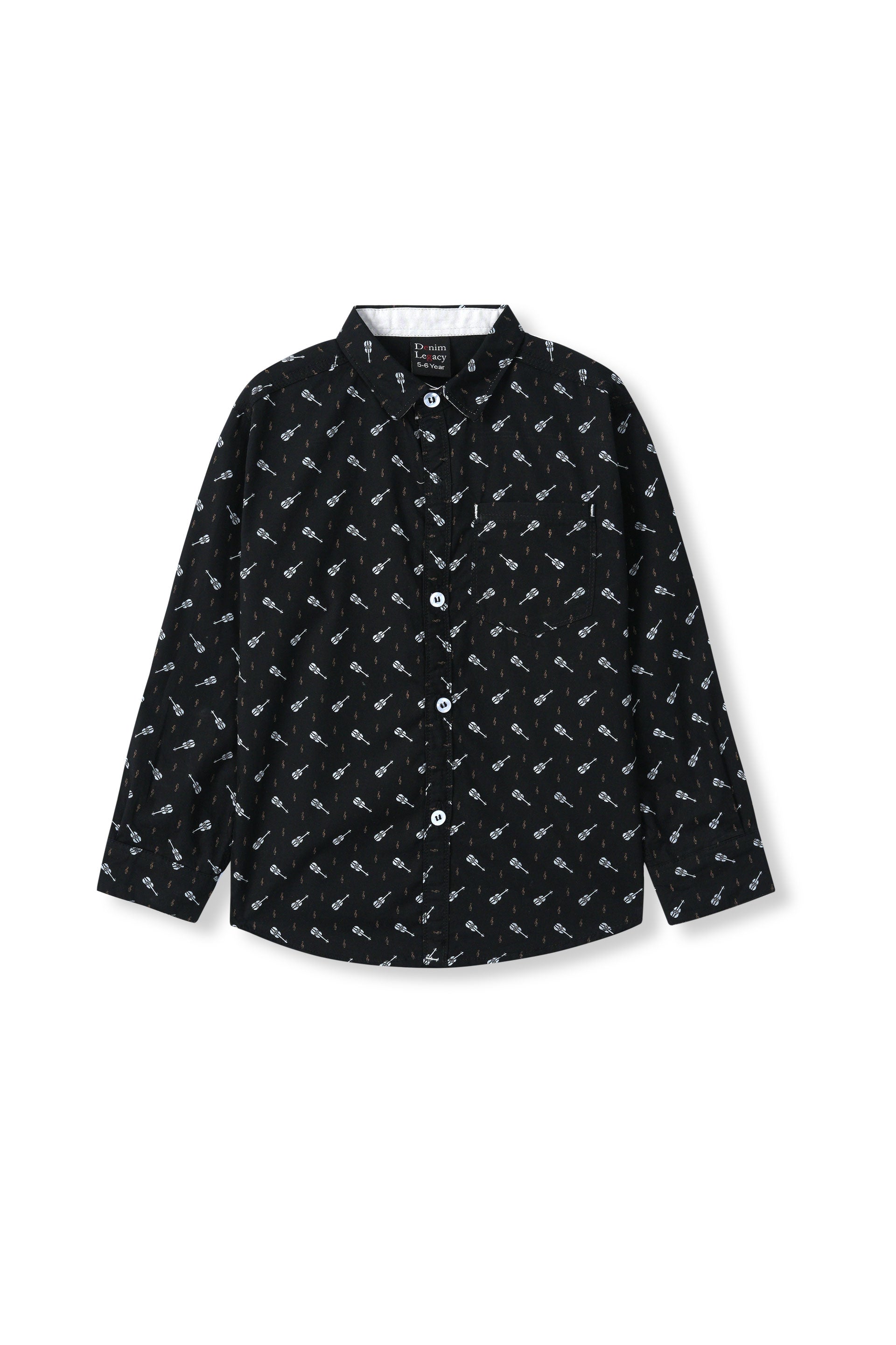 Black with White Print Boys Full Sleeve Casual Shirts