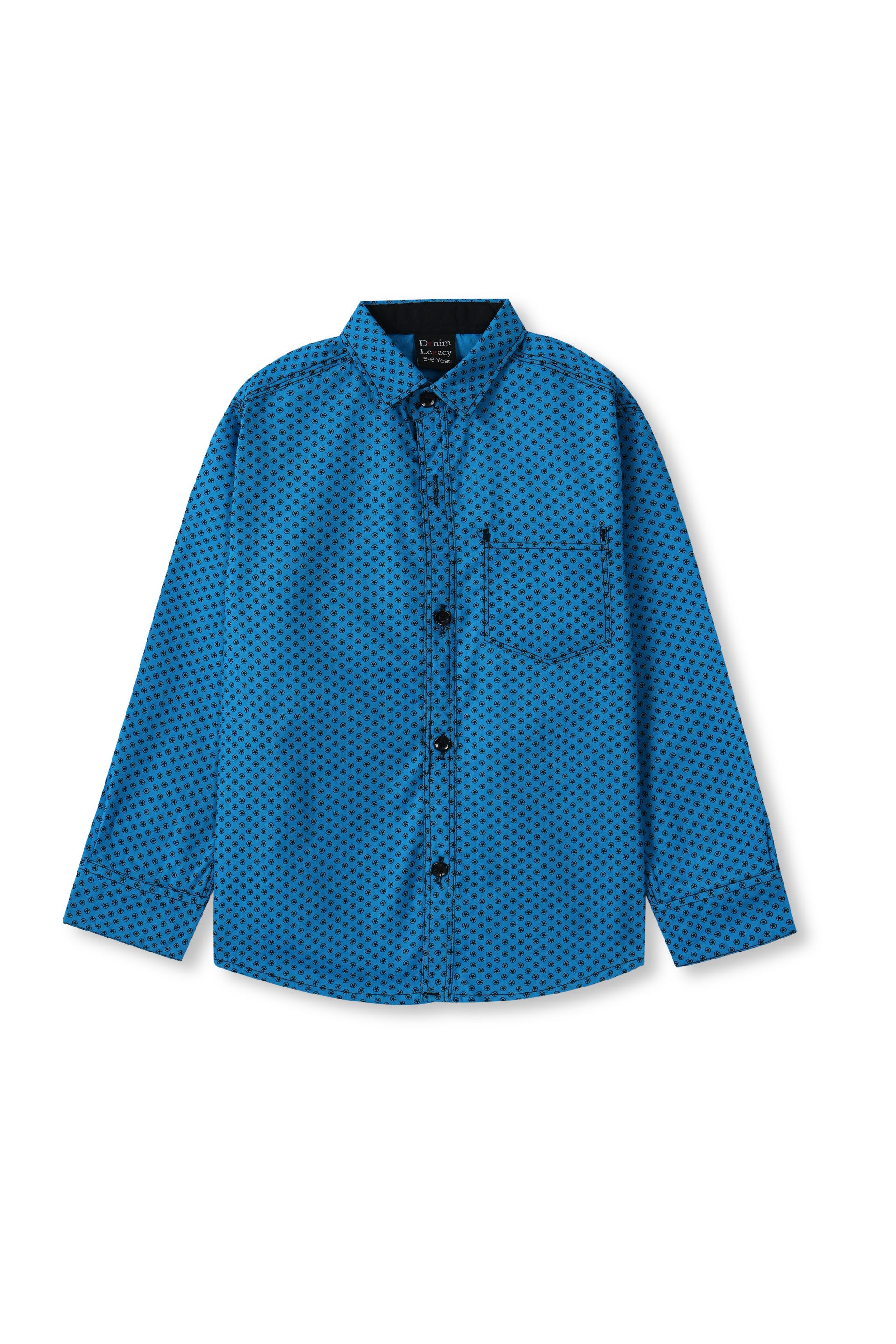 Blue with Black Print Boys Full Sleeve Casual Shirts