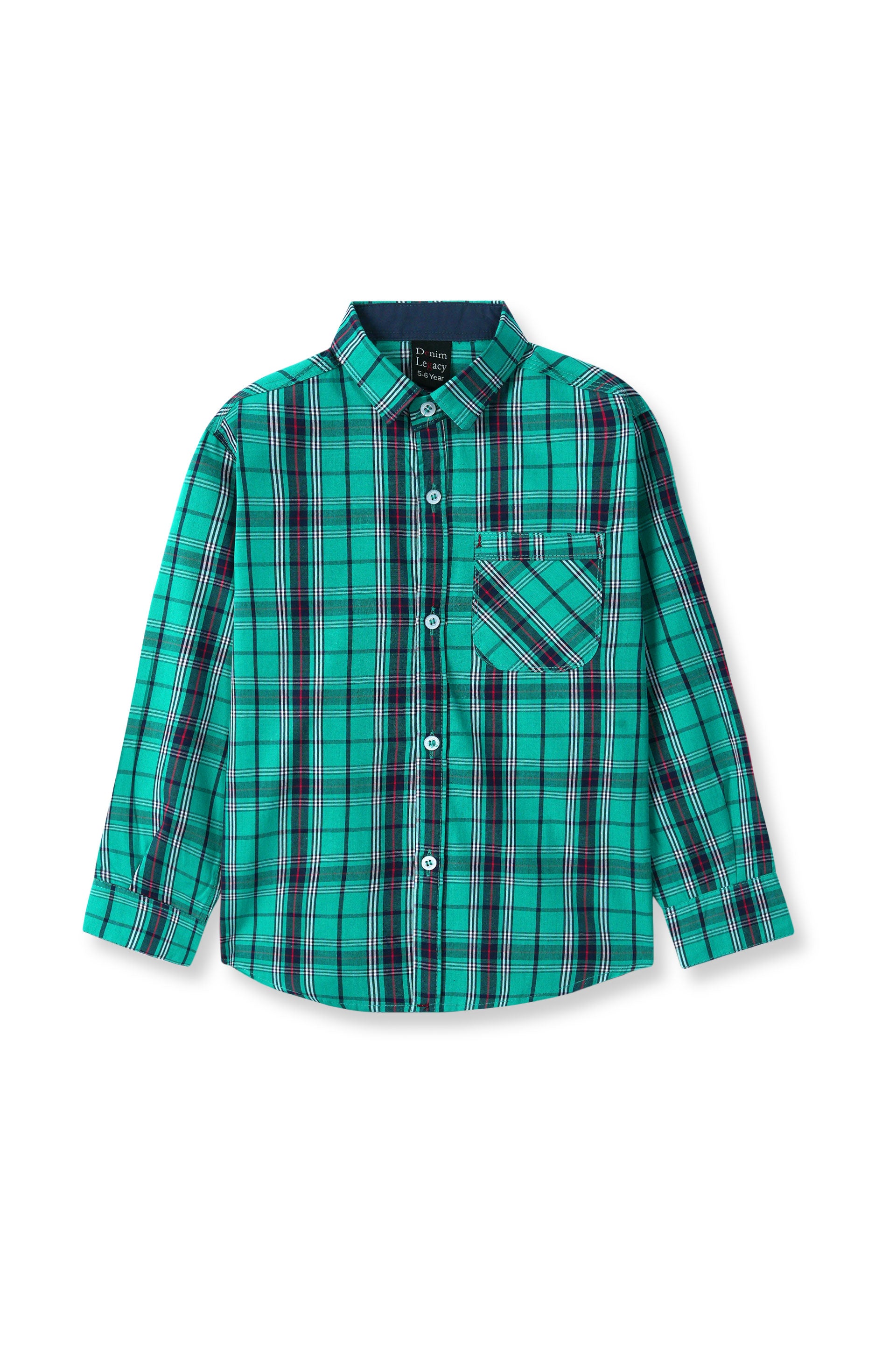 Green and Blue Check Boys Full Sleeve Casual Shirts