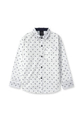 White with Black Print Boys Full Sleeve Casual Shirts