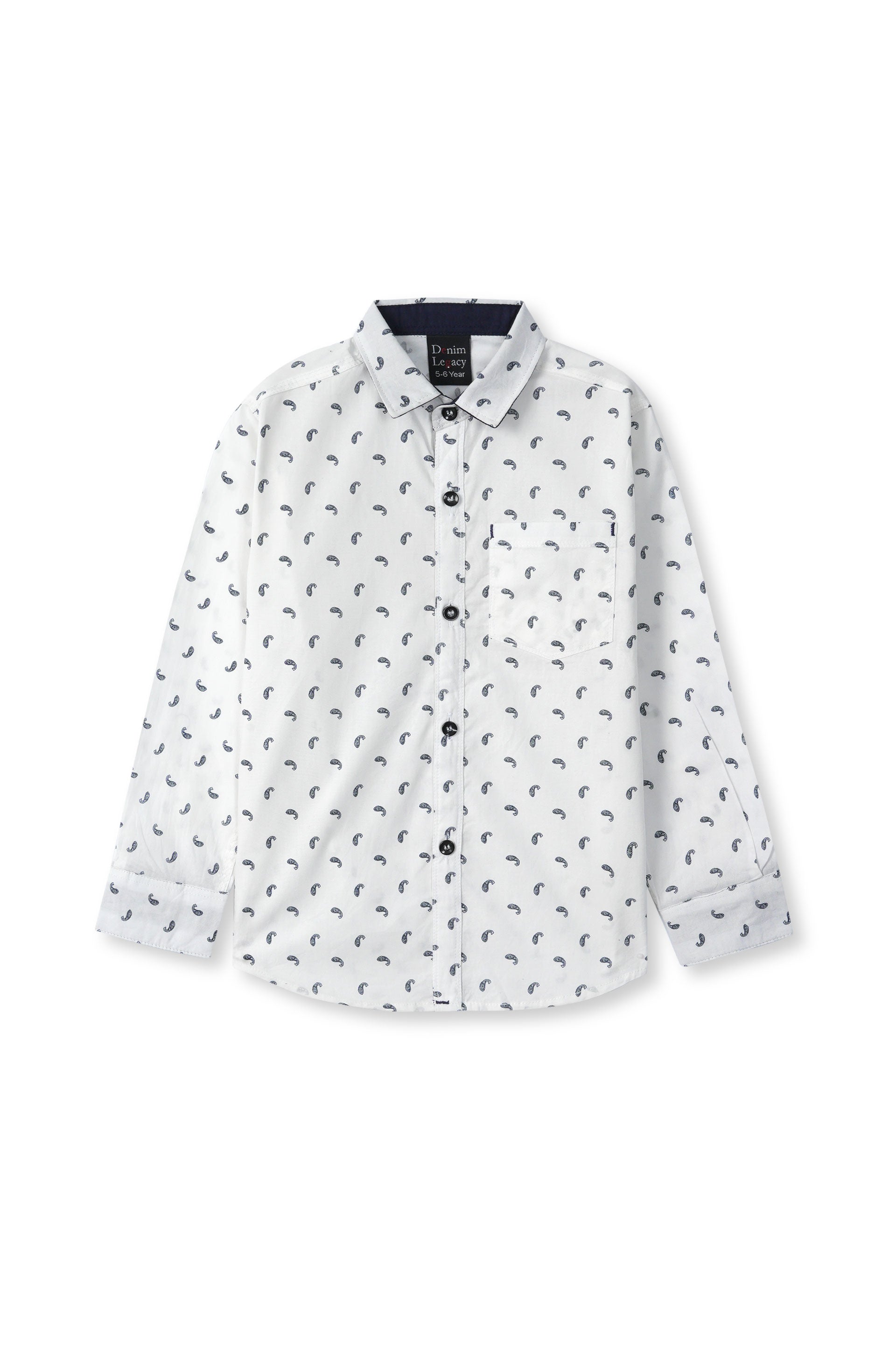 White with Black Print Boys Full Sleeve Casual Shirts
