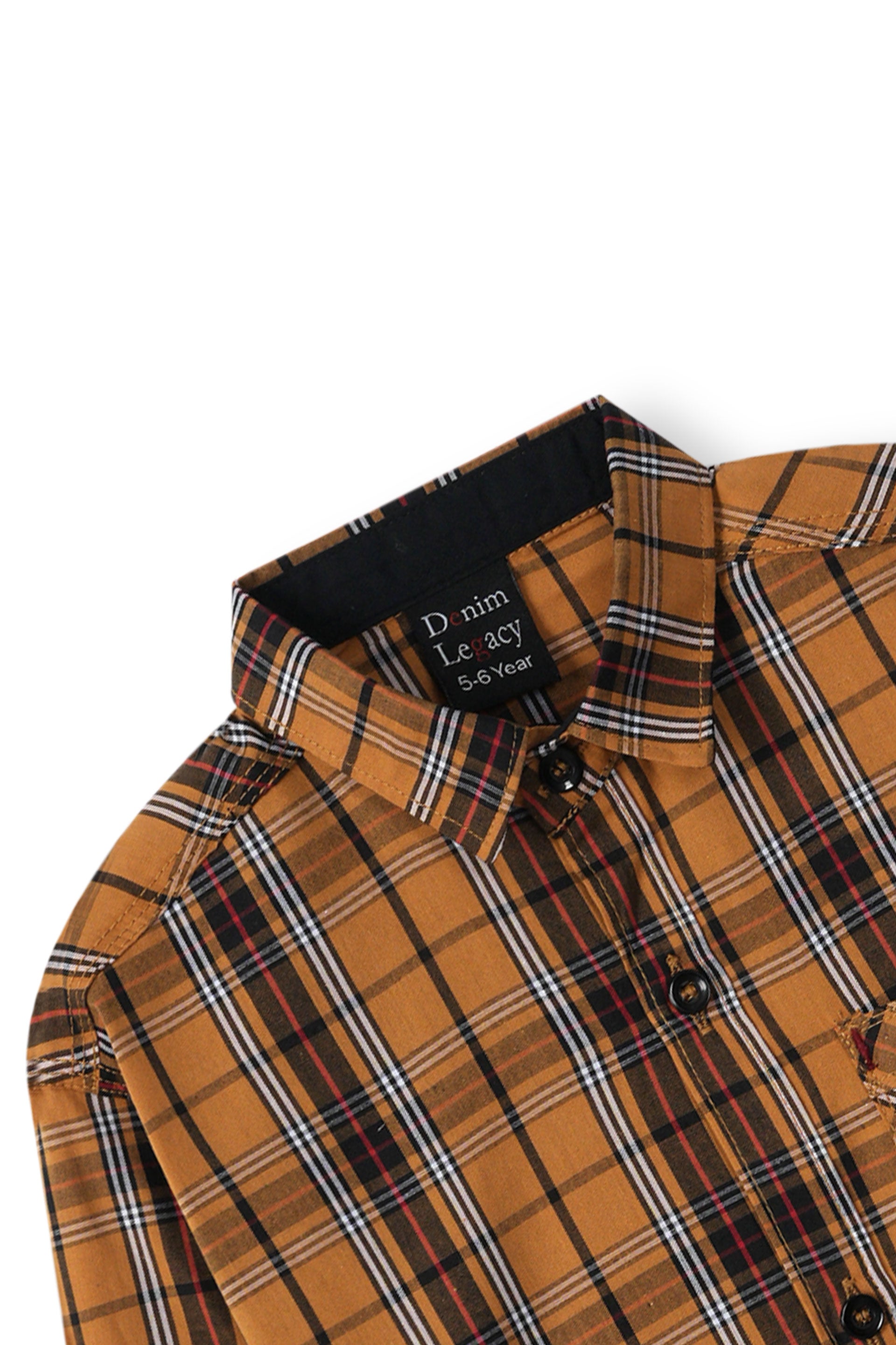 Mustar with Brown Check Boys Full Sleeve Casual Shirts