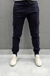 Mens Jogger Cargo Trousers, cotton Stretch Fabric Navy Blue
