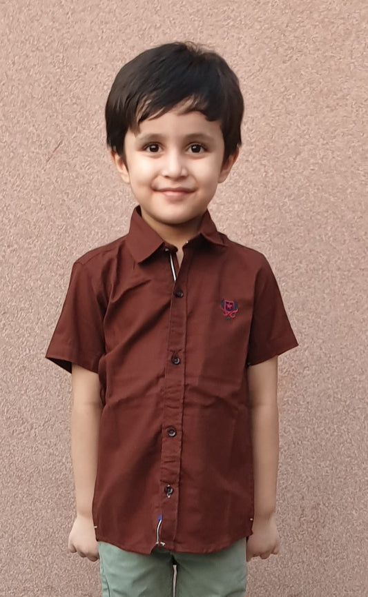 Brown Plain Boys Half Sleeve Casual Shirts