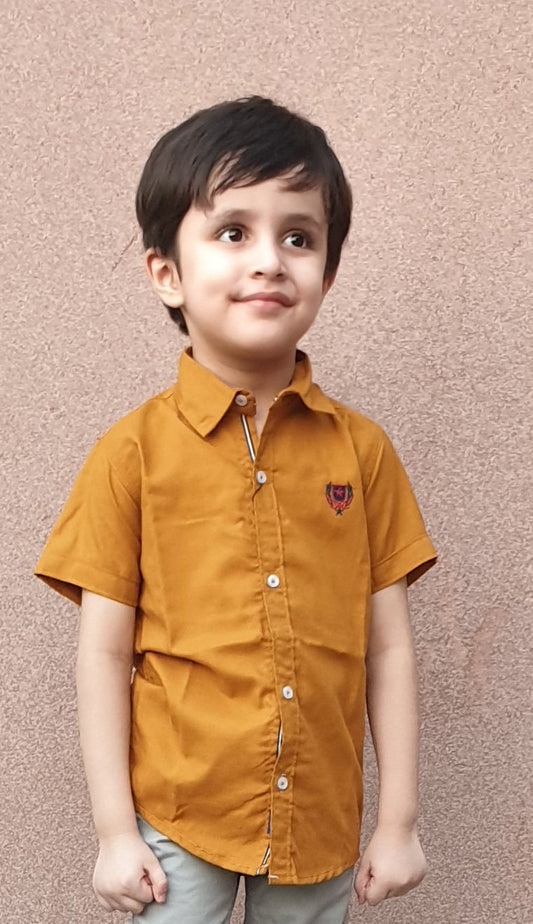 Mustard Plain Boys Half Sleeve Casual Shirts