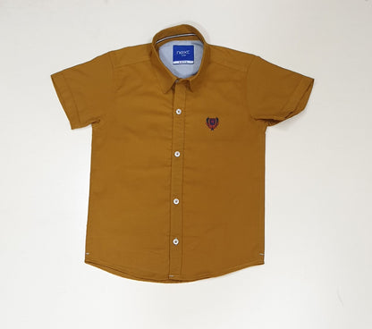 Mustard Plain Boys Half Sleeve Casual Shirts