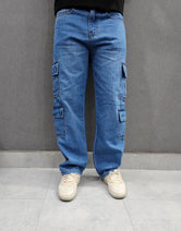 DL - Mid Blue. Denim Legacy Loose Fit Jeans, 8 pocket, soft comfortable non stretch Denim.