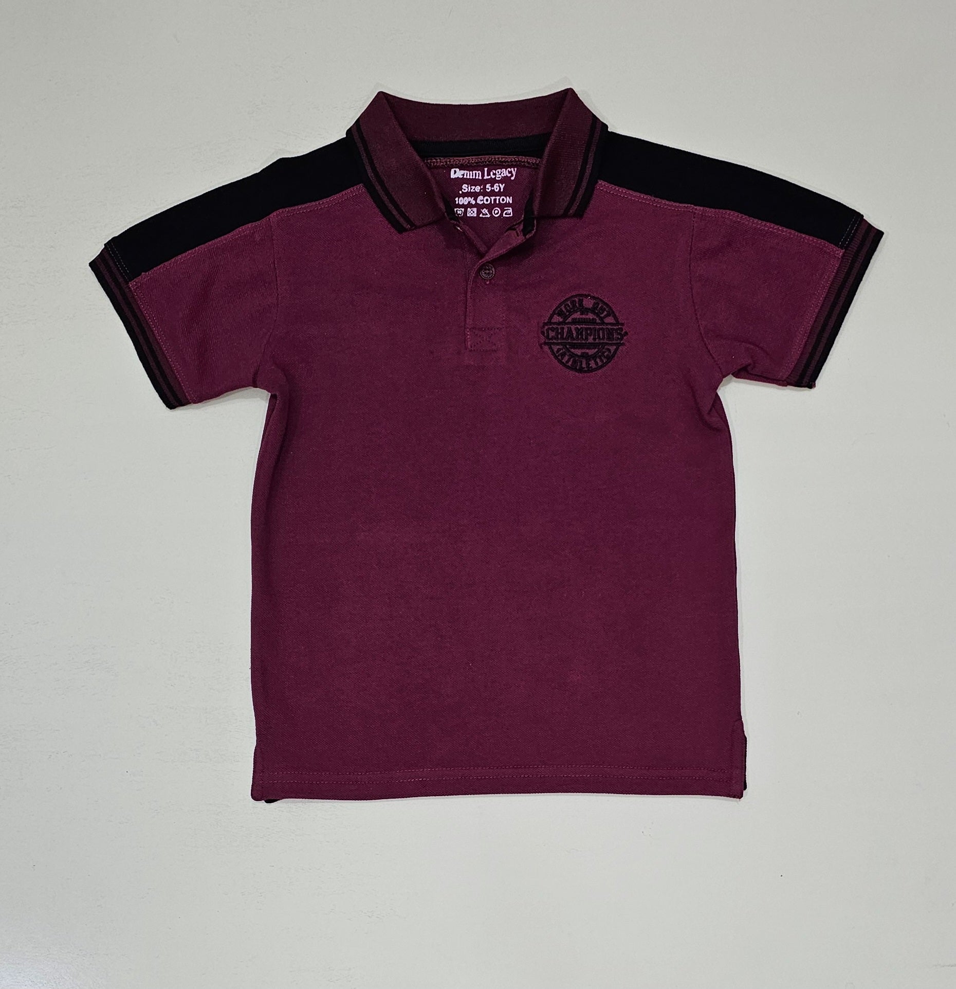 Boys Maroon PQ fabric polo with Black panel contrast.