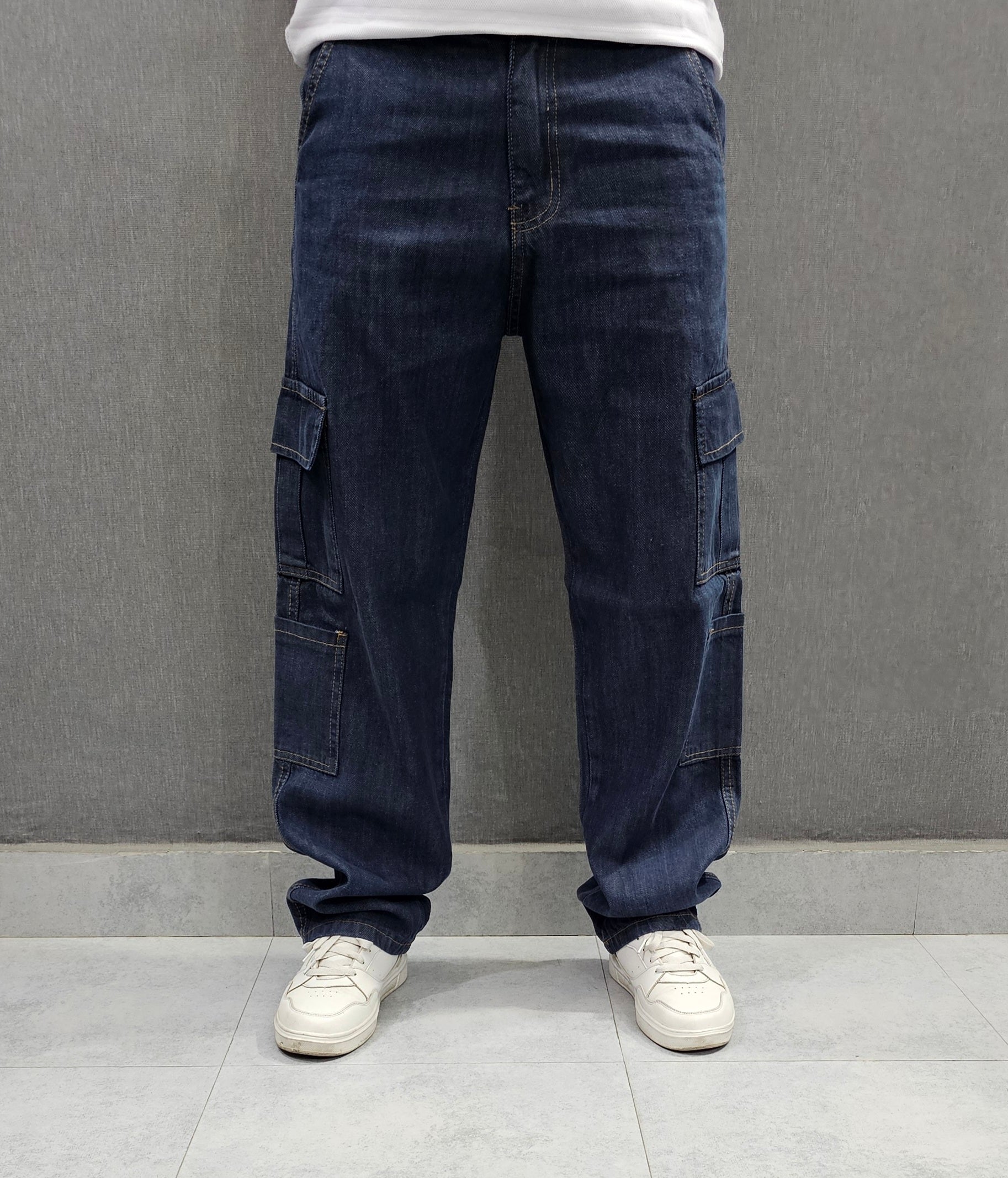 Stone blue Loose Fit Jeans 8 pocket Jeans, Soft Comfortable non stretch Denim.