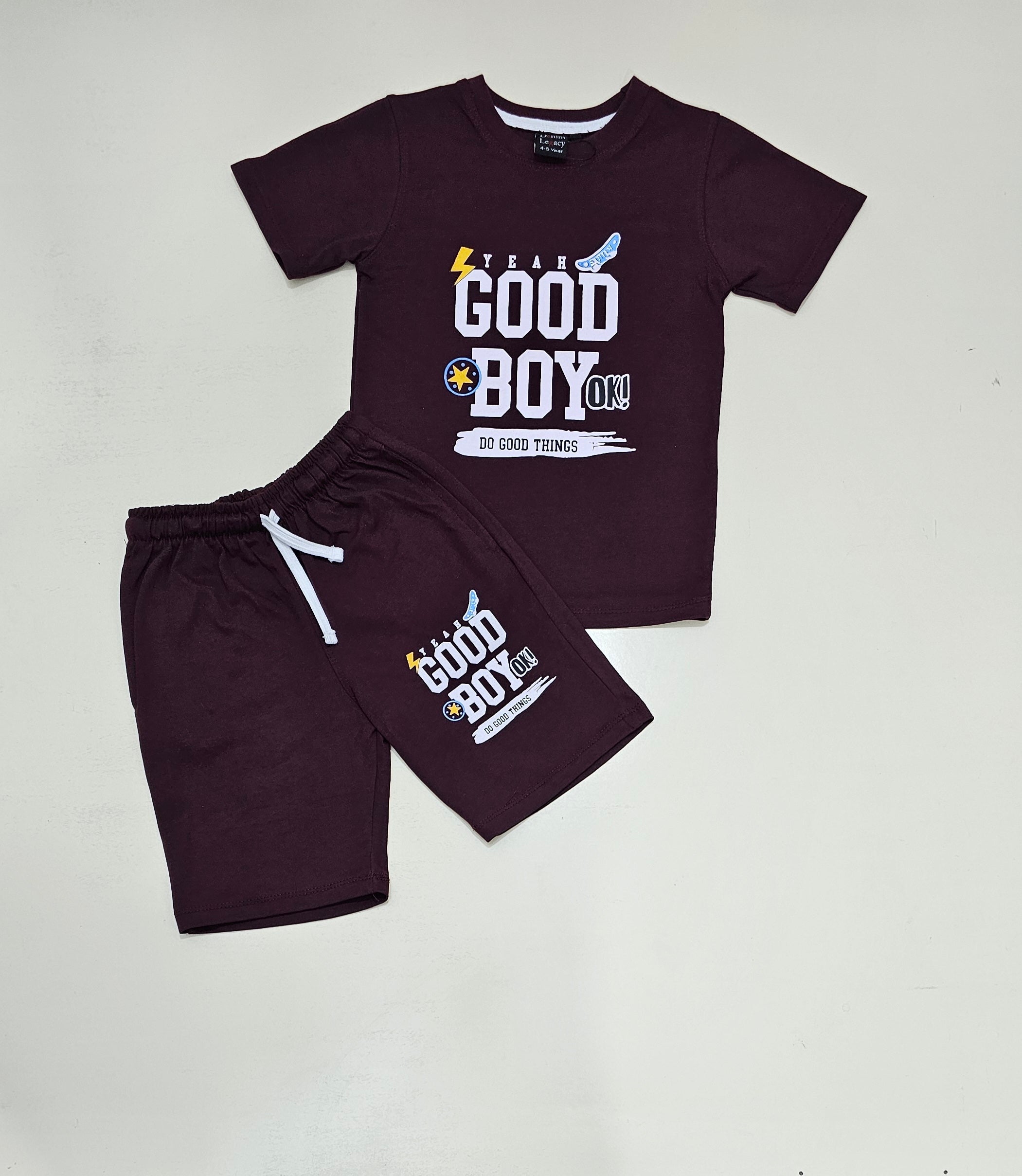 Dark Maroon, Good Boy Boys Suit with Shorts in Cotton jersey fabric.