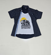 Boys Double shirt, Black print shirt with inside white printed tshirt.