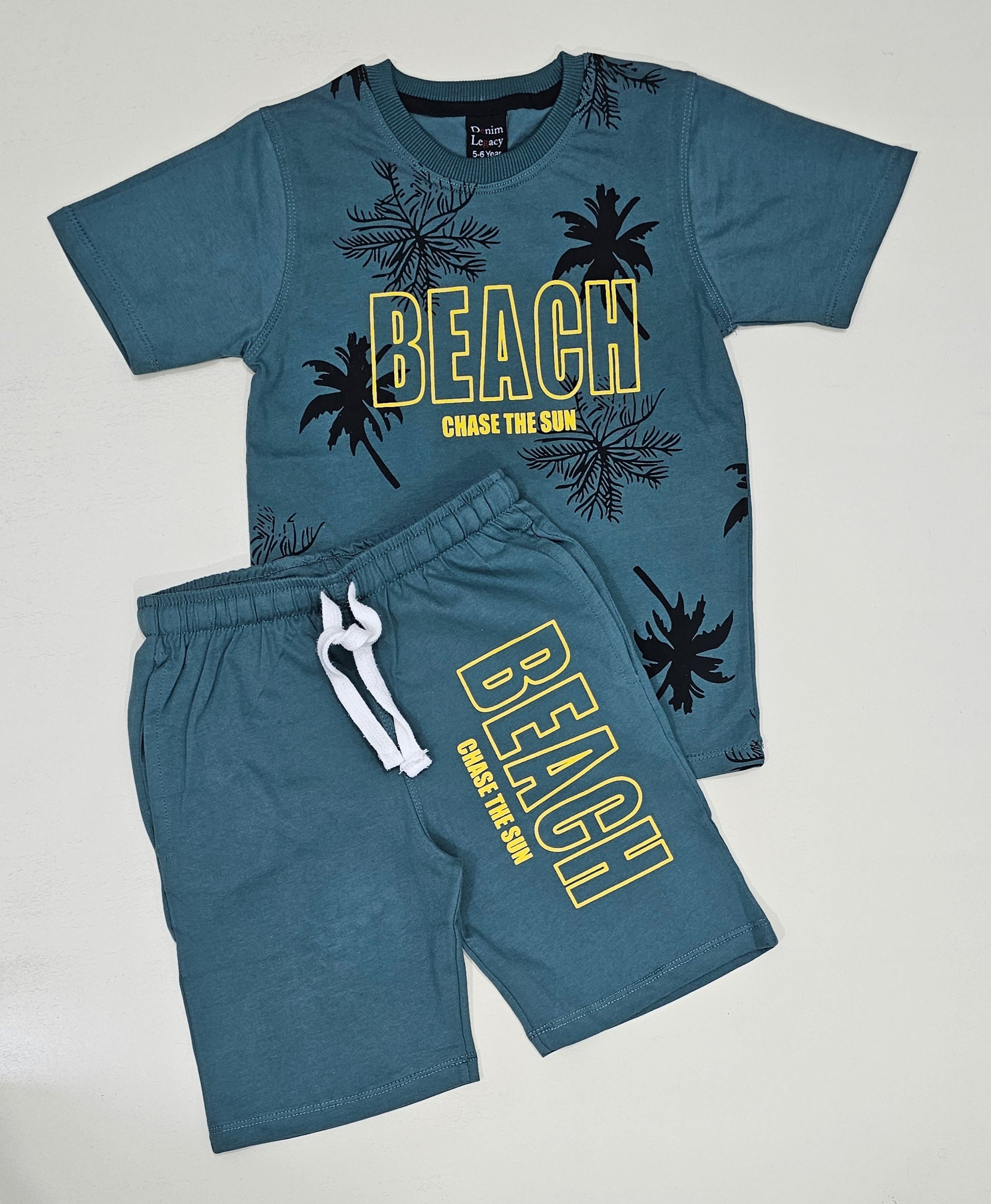 Grey colour, floral print Boys Suit with Shorts in Cotton jersey fabric.