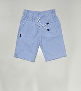 Boys printed Shorts, Cotton Stretch Fabric, Blue lining on white base.