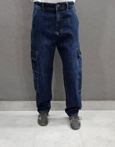 Dark Blue Loose Fit Jeans 8 pocket Jeans, Soft Comfortable non stretch Denim.