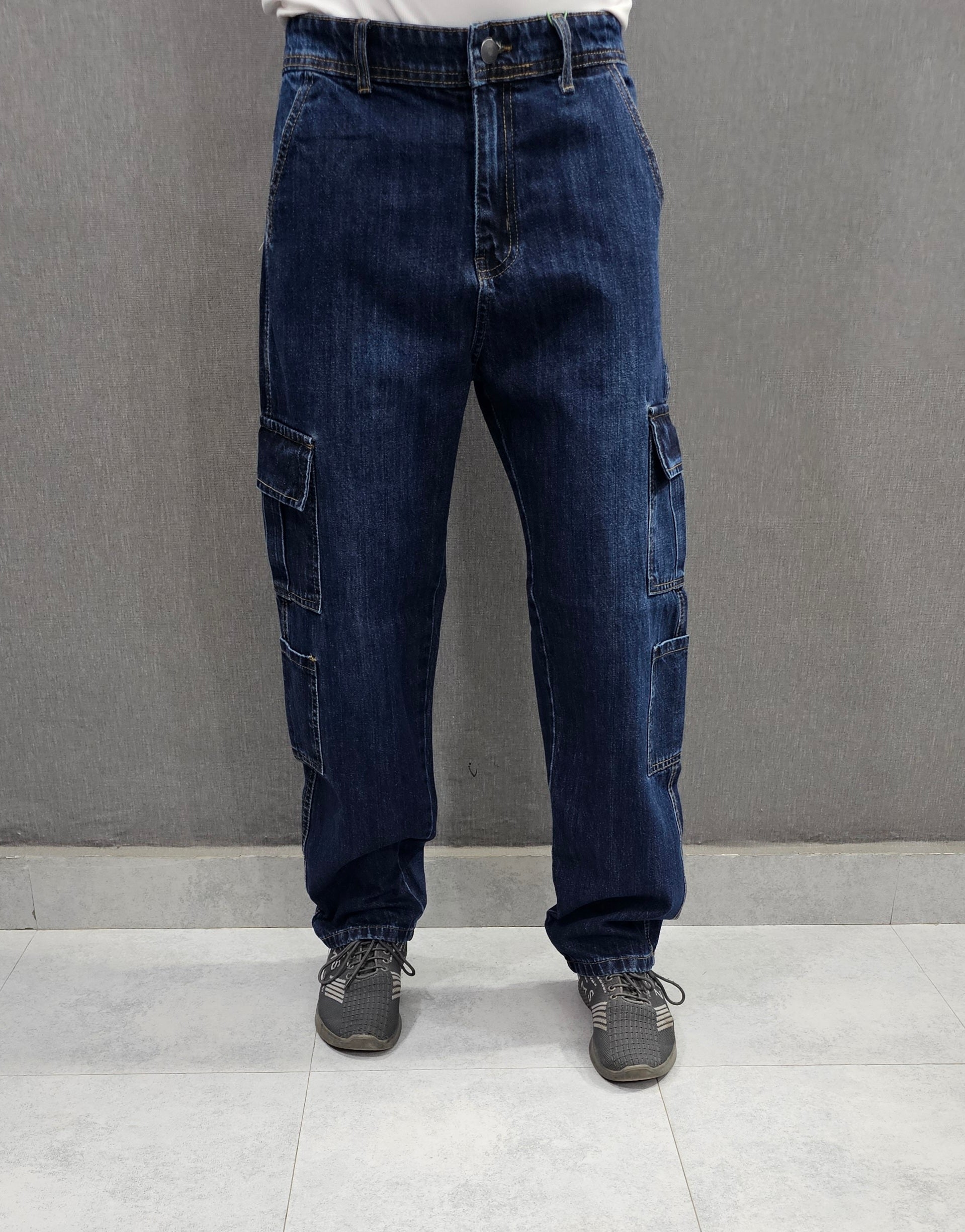 Dark Blue Loose Fit Jeans 8 pocket Jeans, Soft Comfortable non stretch Denim.