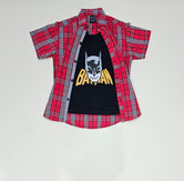 Boys Double shirt, Red check with inside black printed tshirt.