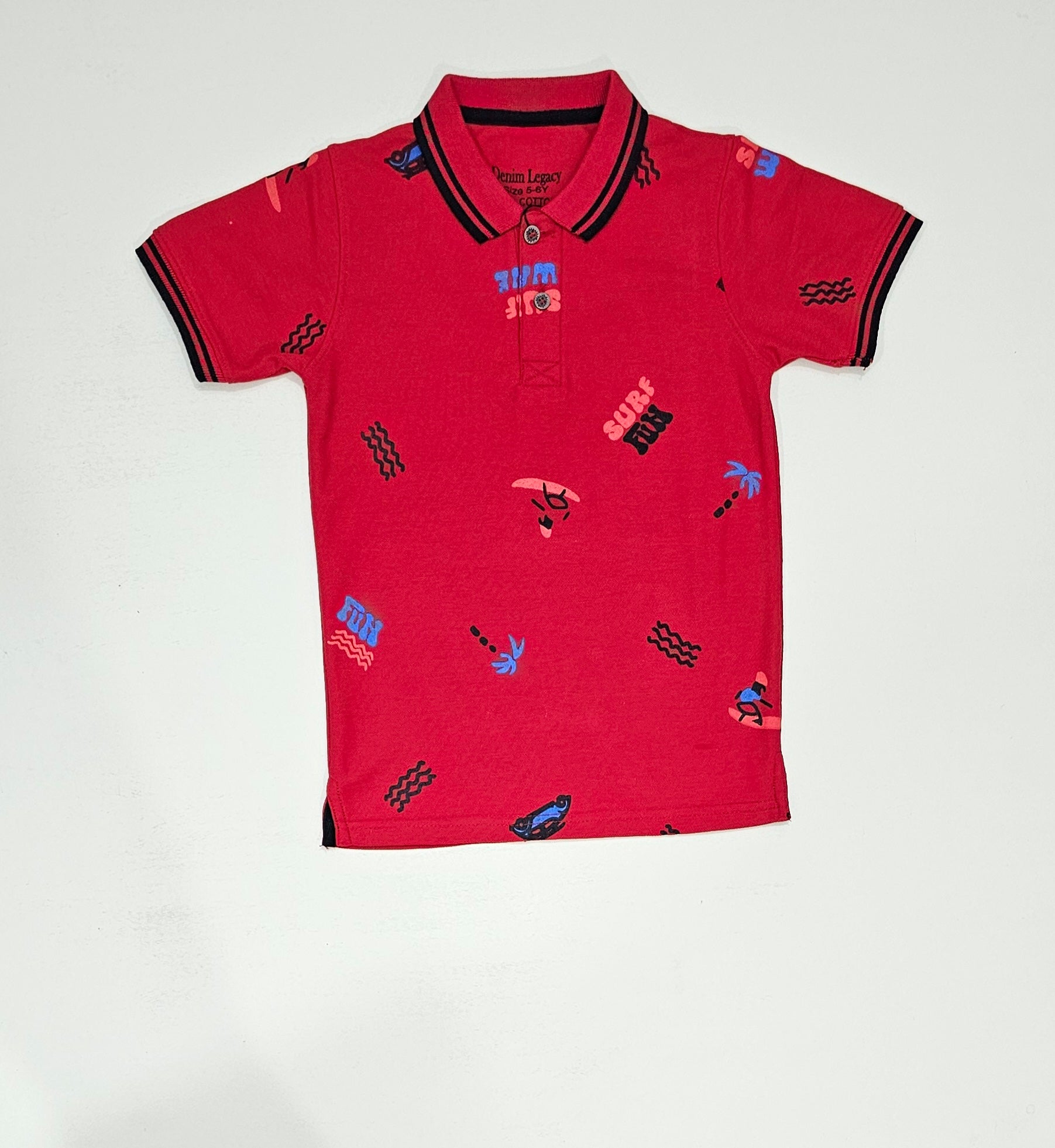 Boys Polo shirt PQ fabric, Red colour, full front body printed.