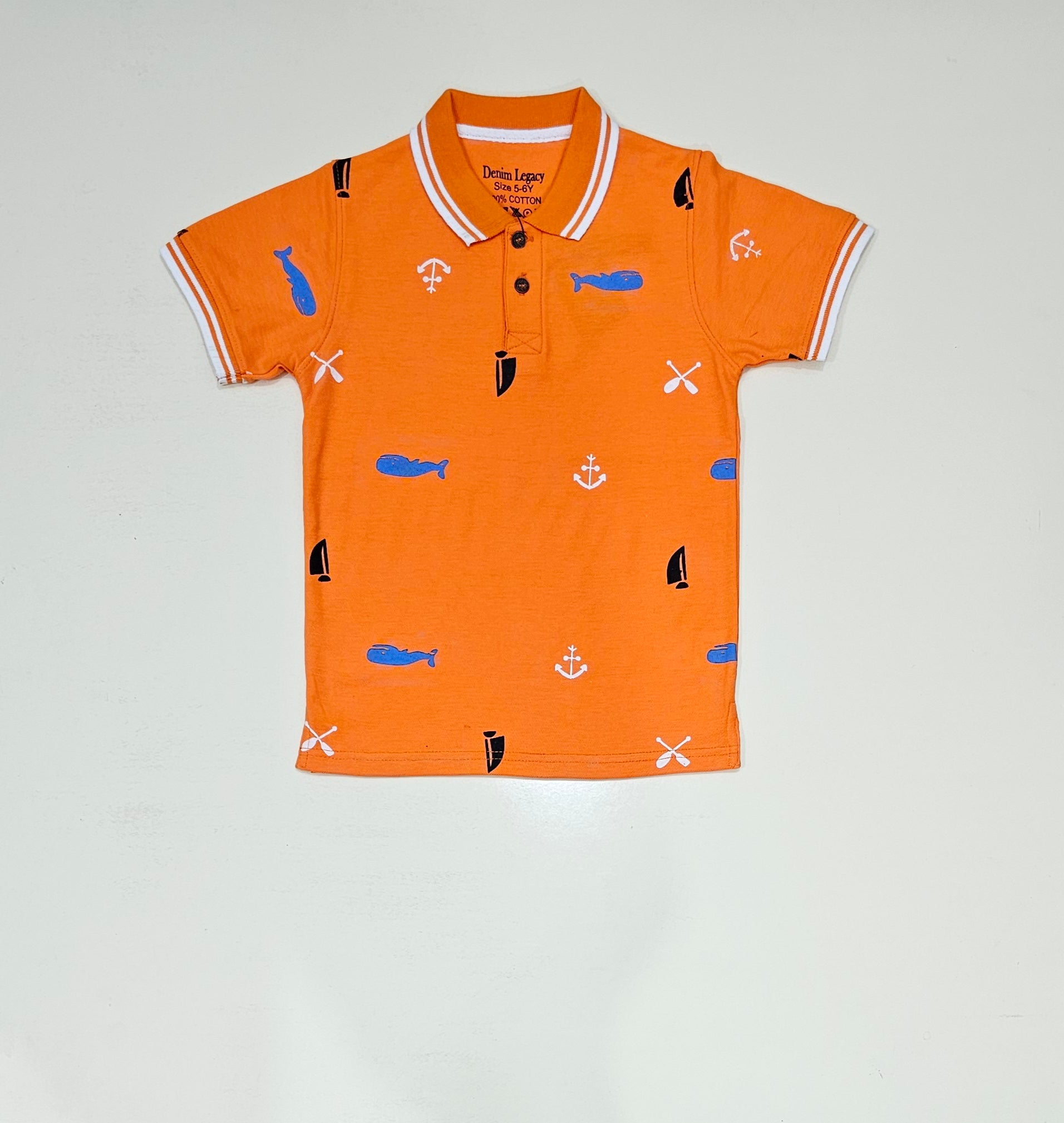 Boys Polo shirt PQ fabric, Orange colour, full front body printed.