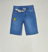 Smiley Kids Shorts Denim Stretch Fabric, Sky Blue.