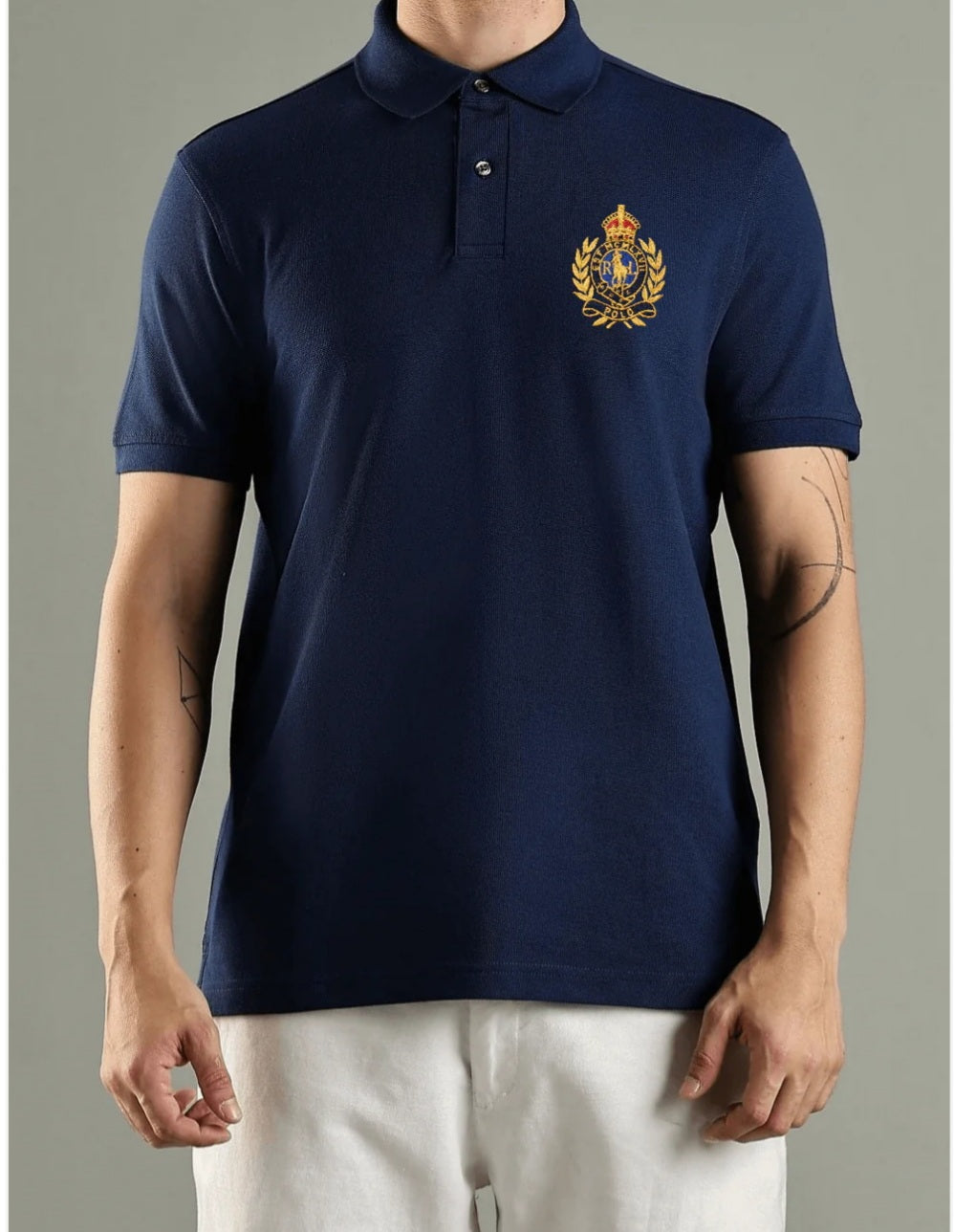 RL - Mens PiQue cotton polo shirts. Navy Blue