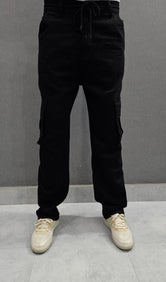 Loose Fit Ballow 6 pocket Jeans, elasticated belt, Soft comfortable non-stretch Denim. Jet Black.