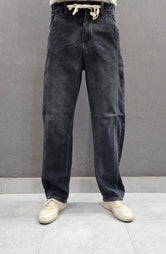 Grey Front Double Stitch Loose Fit Jeans, soft comfortable non stretch Denim.